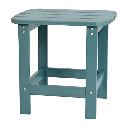 Flash Furniture Charlestown Tiered Commercial Poly Resin Adirondack Side Table - Teal - All-Weather - Indoor/Outdoor