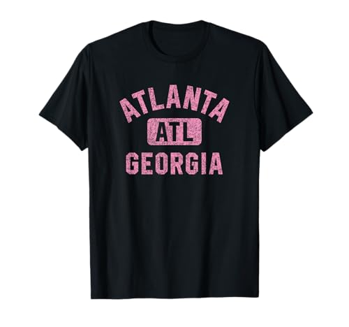 Atlanta ATL Georgia Gym Style Distressed Pink Print T-Shirt