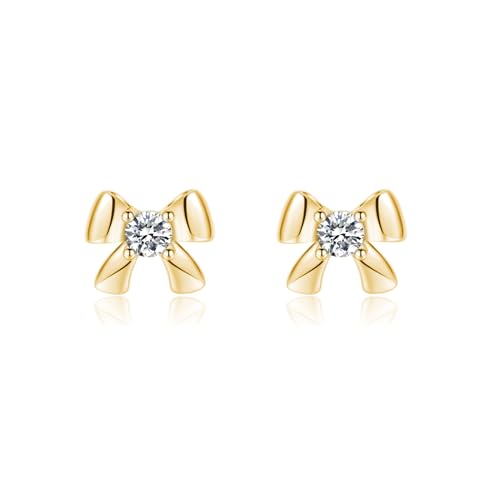 SLUYNZ Solid 925 Sterling Silver CZ Bow Earrings Stud for Women Teens Small Bowknot Stud Earrings