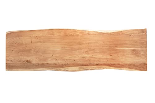 SAM Tischplatte 200x60 cm Emilia, Holzplatte Akazienholz massiv + naturfarben + lackiert, Baumkanten-Platte für Heimwerker, Arbeitsplatten, Tische & Fensterbretter