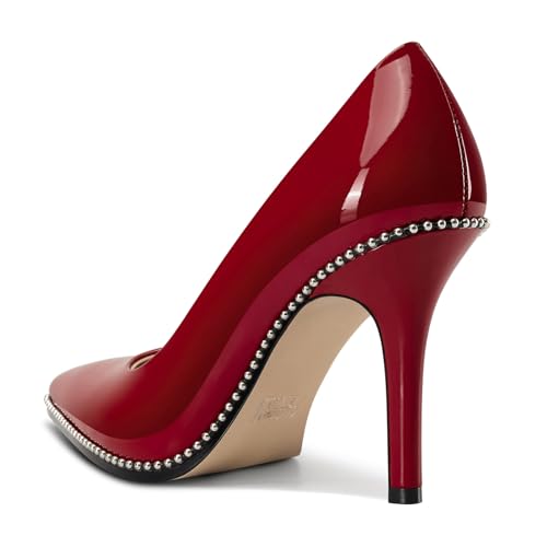 Image of TNYNFBEB Womens Stiletto Mid Heel Pointed Toe Pumps Slip-on Sliver Beaded Prom Wedding Dress Basic Classic Patent Leather 3.5 Inches Heels