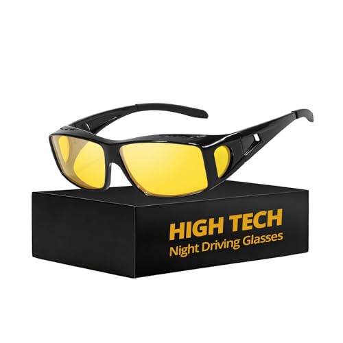 Myiaur High Tech Night Driving Glasses, Fit Over Design Advanced Polarized Anti Glare Yellow...