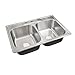 Kitsitchen 33x22-Inch Drop-in Stainless Steel 50/50 Double Bowl Kitchen Sink with Strainer, Top Mount Double Bowl Kitchen Sinks with 3 holes (33