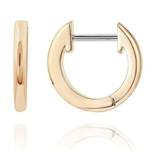 PAVOI Boucles d'oreilles manchette plaqué or jaune 14K Huggie Stud | Petites boucles d'oreilles créoles pour femme