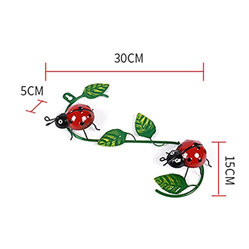 Tuinwanddecoratie van metaal, schattige lieveheersbeestje met groen blad, 3D lieveheersbeestje kunst wanddecoratie voor… - Afbeelding 3