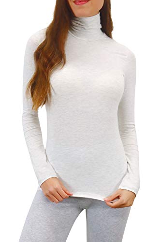 Pure Look Women's Cotton Long Sleeve Classic Turtleneck Shirt, Medium, Ivory