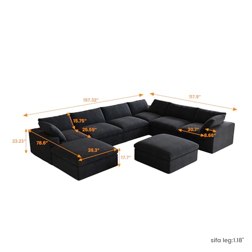 Cloud Modular Sectional Sofa Couch,Oversized Couch 8 Seater for Living Room,160.6" U Shaped Convertible Couches with Storage Ottoman, Covers Washable&Replaceable
