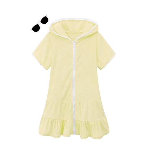 Image of Girls Swim Cover Up Kids Swimsuit Coverup Terry Zip-Up Beach Bathing Suit Wraps with Sunglasses