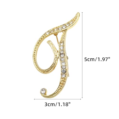 Image of Rhinestone Initial Brooch Pin for Women, Alphabet Gold Letter Brooch A-Z with Crystal, Metal Pin for Hat Bag Dress Suit Accessory for Men