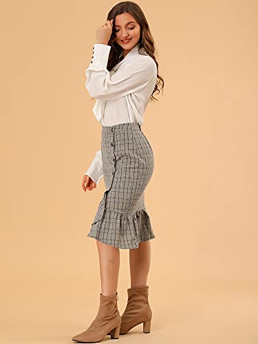 Allegra K Women's Plaid Asymmetric Fishtail Button Work Office Ruffle Pencil Skirt4