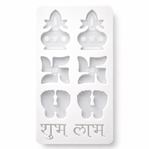Image of Resin Molds Shubh Labh Silicone Mould Fondant Keychain Mold Wax Topping Epoxy Moulds Resin Art Crafts Diwali Swastik Kalash Candle Making