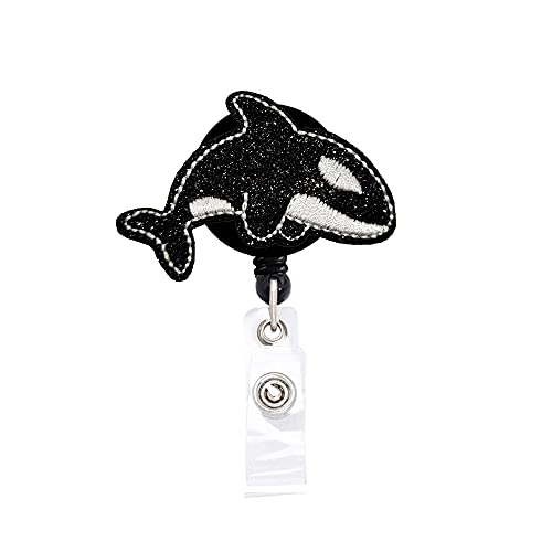 ReelFun Sparkle Killer Whale Retractable Badge Reel ID Tag, Nurse Doctor Name Card Holder