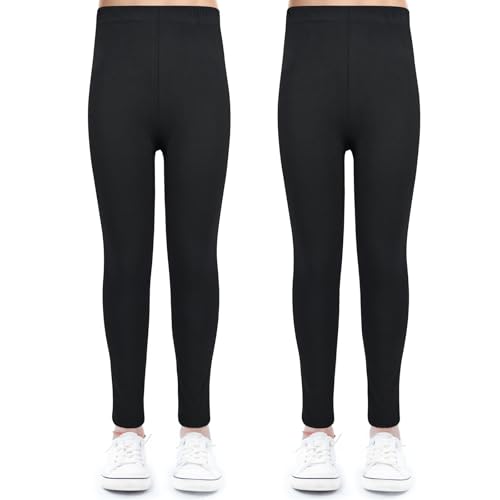 KOOOGEAR Lot de 2 leggings pour fille - Taille haute - En coton doux et élastique - Pantalon de sport basique - Pantalon opaque pour la danse, le yoga, la vie...