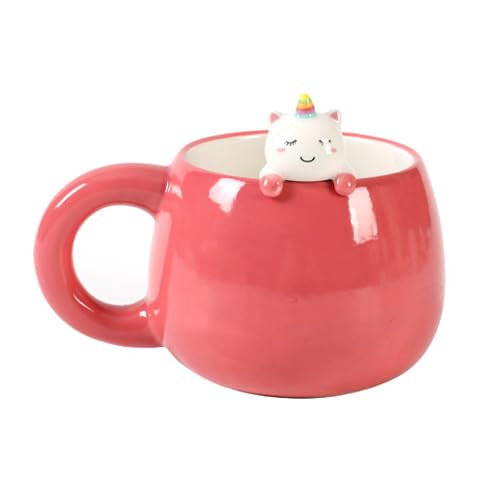 I-TOTAL® - Taza de cerámica con animales de cerámica en el borde, taza para té o café (UNICORN) 450 ml