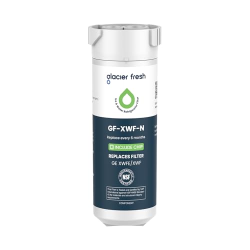 GLACIER FRESH Water Filter Compatible with XWFE (Built-in CHIP) Replacement for GE XWFE XWF Refrigerator Water Filter NSF/ANSI 42 Certification Pack of 1