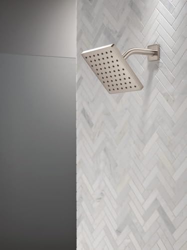 Image of Delta Modern Single Spray Brushed Nickel Shower Head, 6 Inch Square Shower Head, 1.75 GPM Flow Rate, Satin Nickel 52403-SN