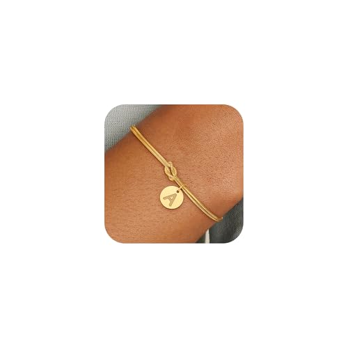 Fezodo Christmas Gifts for Teens Girls Kids - Gold Initial Bracelets for Women Girl Knot Initial A Bracelet for 5 6 7 8 9 10 Year Old Girl Gift Dainty Gold Bracelet for Women Bridesmaids Friends
