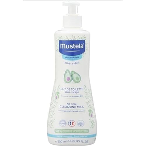 Mustela Lait de Toilette à l'Avocat Perséose BIO, Visage, Corps, Change, Bébé, Enfant, Famille - Nettoie sans rincer, 98% d'ingrédients d'origine...
