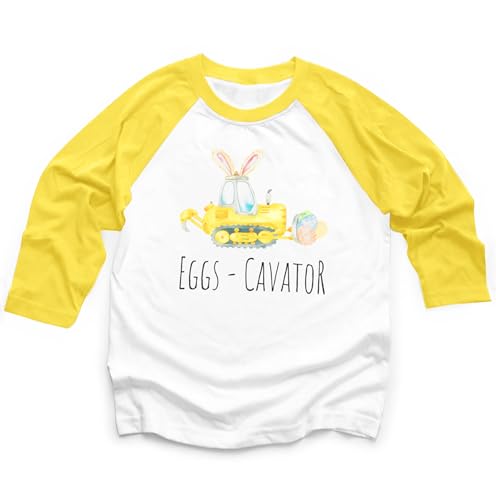 DUTUT Toddler Boy Girls Easter Shirt Eggs-Cavator Raglan 3/4 Sleeve Shirt Easter Bunny Shirts Spring Easter Tee Easter Gift Yellow