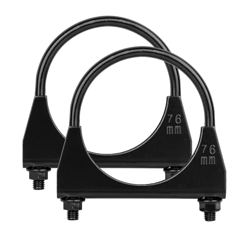 Krtopo 2x Auspuffschelle 76mm M8 Bügelschelle Rohrschelle Spezialschelle für Auspuffrohr U-förmige Verzinkter Rohrklemmbügel Erdungsschelle Verdicket Schwarz für Auto Abgasdämpfer Rohr (Ø76mm)