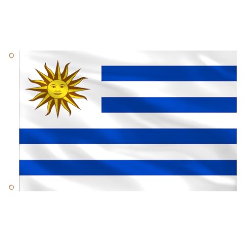 AhfuLife Uruguay Flagge 150 x 90 cm, 1 Stück Große Uruguayische Nationalflaggen Doppelseitig mit Messingösen für WM 2026 Footβall Party Feiern, Independence Day