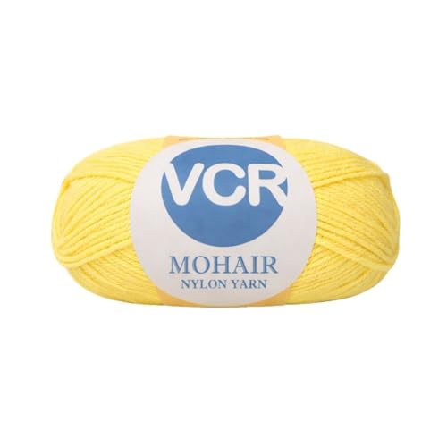 Image of VCR Mohair Nylon Lemon Yellow Yarn, 100 Grams Hank, 196 Meters Length, Acrylic 75%, Mohair Nylon 25%, Pack of 1 Yarn, Soft Crosia Threads, Suitable for Winter Garments.