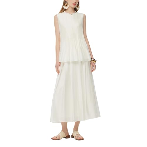 Two Piece Skirt Set Women Summer Sets Outfits Tencel Blend Pleated Flowy Skirt and Tank Top Set for Women