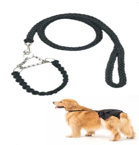 犬 リード 首輪 セット 犬用 大型犬 中型犬 編込み おしゃれ 極太 太め 8本ロープリード チョーカーハーフ チョーク しつけ XL (ブラック)