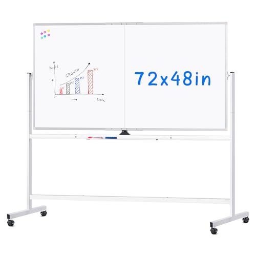 Image of Maxtek Rolling Whiteboard on Wheels 72x48 Large Double-Sided Magnetic Board