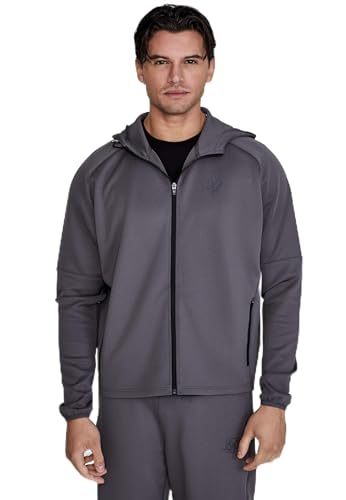 SikSilk Men's Full Zip Hoodie Hooded Top Tech Grey S