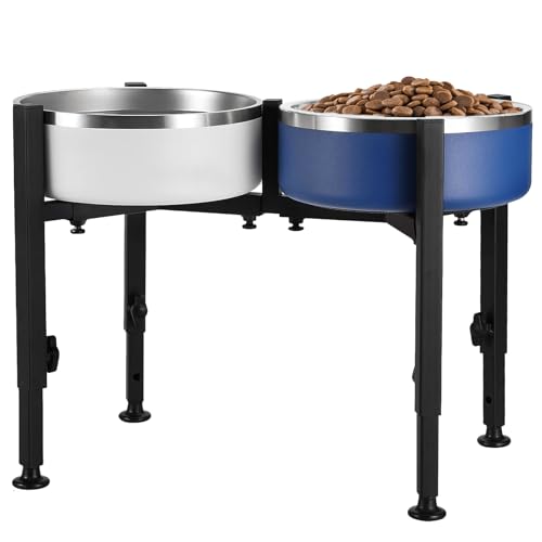 Ciotola per cani rialzata, 4 altezze regolabili, ciotola rialzata, offre spazio per 2 15 – 28 cm, supporto per ciotole per cani, in metallo per animali domestici di medie e grandi, stabile e