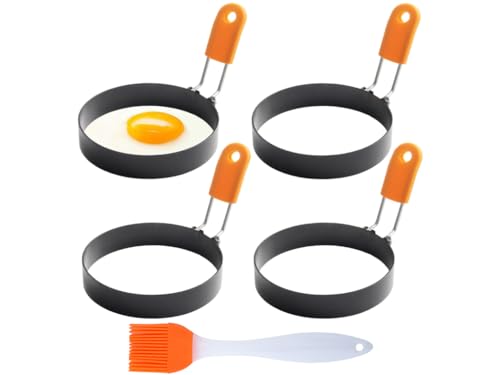 Kellegour 4 Piezas Anillo de huevo,Moldes para Huevos,Anillos de Huevo Antiadherentes,Anillos de Tortilla de Acero Inoxidable,para el Desayuno en Casa