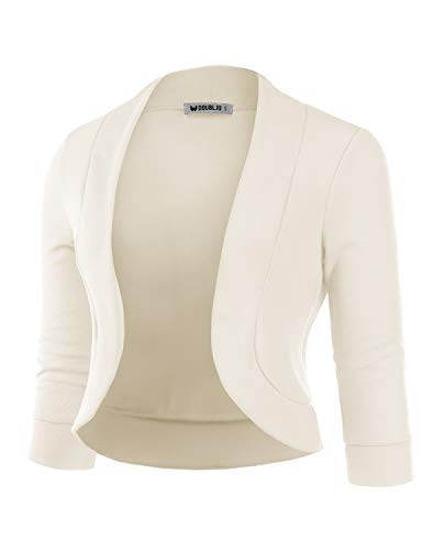 DOUBLJU Bolero Open Front Cardigan Crop Jackets 3/4 Sleeve Basic Cropped Blazers Business Casual for Womens with Plus Size2