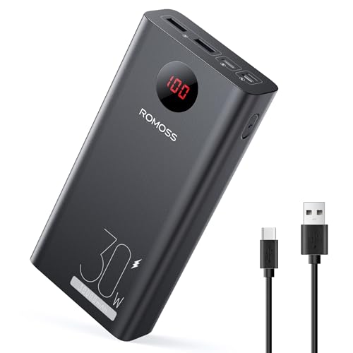 ROMOSS 30000mAh Power Bank PEA30, PD 30W USB C Two-way Fast Charging Portable Charger Battery Pack 3 Outputs & 3 Inputs Compatible for iPhone14/13/12,Tablet,MacBook Air,Surface Pro7,Samsung and more