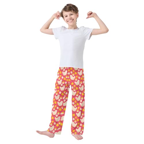 ZZXXB Chicken Egg Print Boys Long Pants Soft Trousers Elastic Waist Kids Lounge Bottoms with Pockets S-XL2