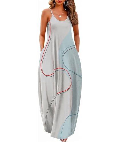 Image of Wolddress Womens Maxi Dress with Pockets 2026 Casual Strap Plus Size Loose Plain Long Office Summer Beach Travel Dresses S-5X