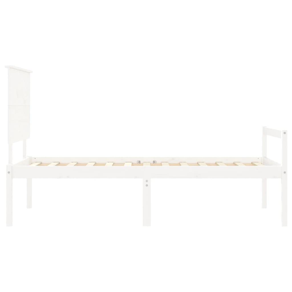 Seniorenbett 90x190 cm mit Kopfteil, Massivholz Kiefer Bettgestell in Weiß, Seniorengerechtes Holzbett mit 45 cm Sitzhöhe, Einzelbett für Senioren und Erwachsene