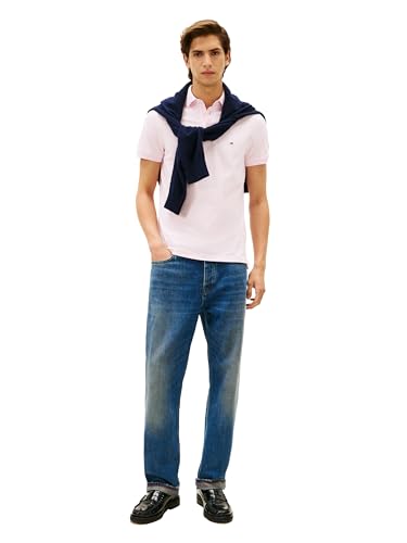 Image of Tommy Hilfiger Men's Short Sleeve Polo Shirts in Slim Fit with Stretch and Organic Pique Cotton
