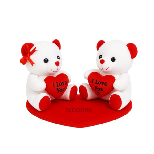 Image of Teddy Bear Couple on Heart Soft Toy for Girls Boys Kids, Stuffed Baby Gift Birthday, 20 cm Propose