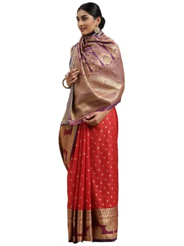 Image of Panzora Women's Banarasi Silk Saree With Unstitched Blouse Piece