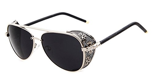 Chezi Metal Frame Cross Detail Fold-in Mesh Side Shield Aviator Sunglasses