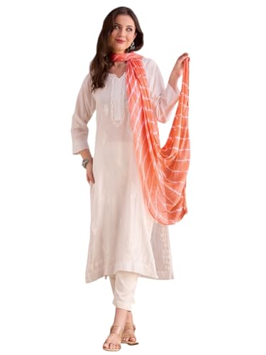 Image of DUPATTA BAZAAR Women's Leharia Dupatta with Pom Pom Lace