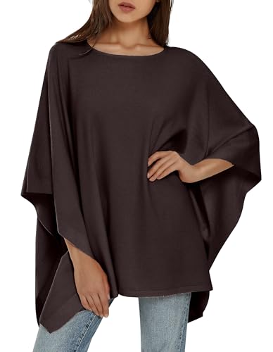 Image of PULI Women's Pullover Poncho Sweater Oversized Loose Fit Soft Shawl Layering Tops for Office Travel Daily Wear,Fall Winter