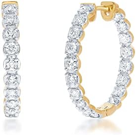 La Joya 2 Carat Lab Created Hoop Earrings with Diamonds In and Out | 925 Real Sterling Silver with Plated Yellow Gold Diamond Earrings for Women