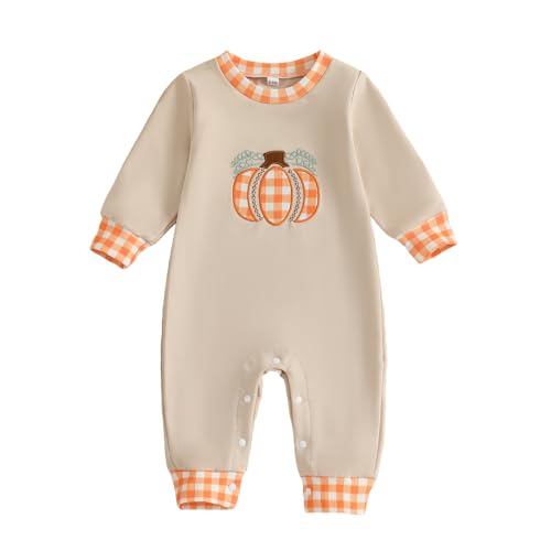 Adobabirl Baby First Halloween Outfit Boy Girl Pumpkin Embroidery Romper Long Sleeve Jumpsuit Newborn Halloween Clothes