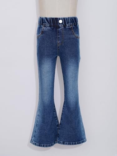 Girls Washed Denim Pants Skinny Flared Jeans Elastic Waistband Bell-Bottoms for Kids 5-16 Years3