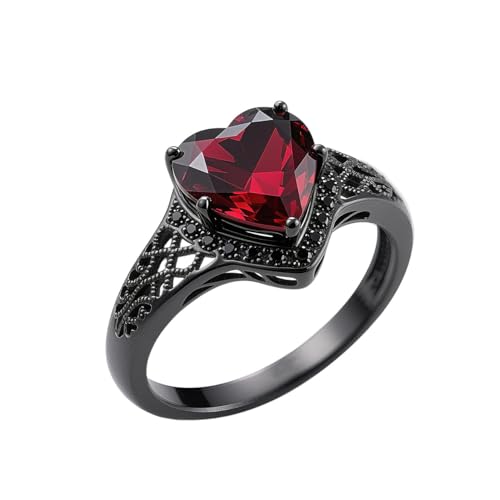 Dorunmo Personalized Gothic Skeleton Heart Ring Custom Engraving Halloween Rings for Women Men Black/Silver/Rose Gold Plated Engagement Promise Ring Skeleton Hand Holding Heart Jewelry Gift