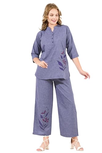 Image of Linen Printed Night Wear Top and Bottom Night Suit Set | Summer Outfit | Co-ord Set for Women | Shirt & Pajama | Night Suit Dress for Women