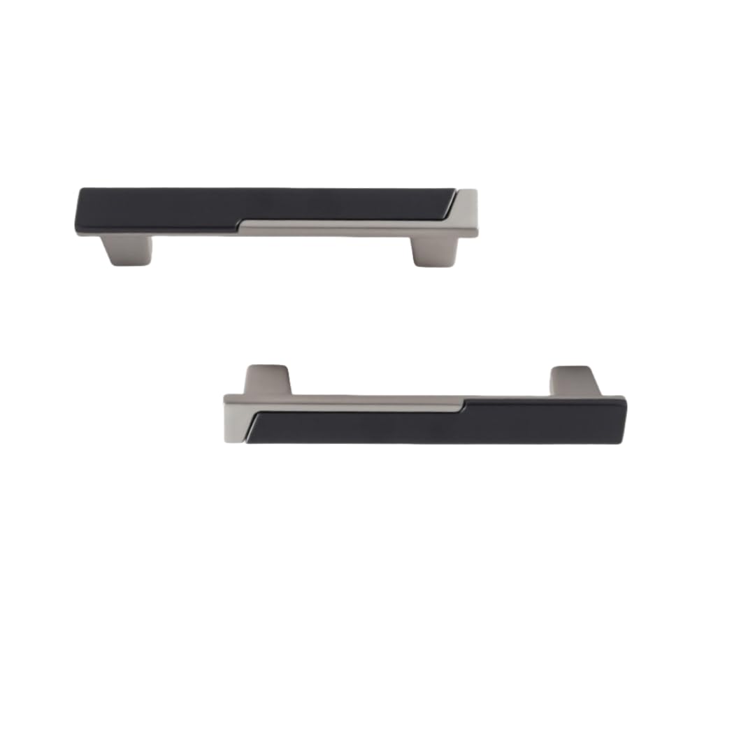 Kjdxfhfh 96Mm Matte Brushed+Black Drawer Handles, Kitchen Knobs 2-Pack Wardrobe Cabinet Door Drawer Zinc Alloy Handle(96Mm Matte Brushed+Black)