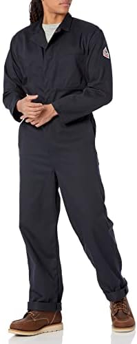 Bulwark FR mens Flame Resistant 9 Oz Twill Cotton Classic With Hemmed Sleeves overalls and coveralls workwear apparel, Navy, 56 Long US